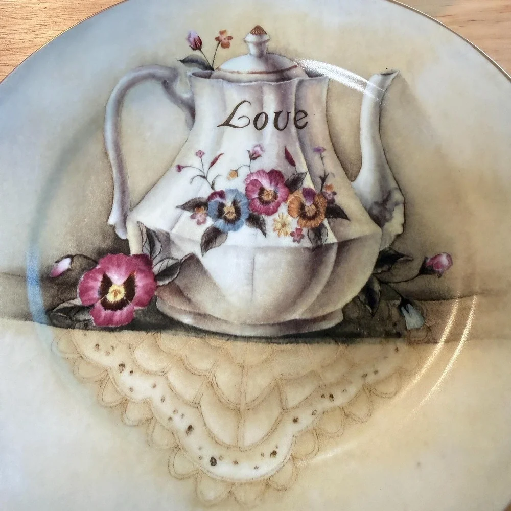 Set of 4 Faith Hope Love Joy Teapot Collector Plates 8